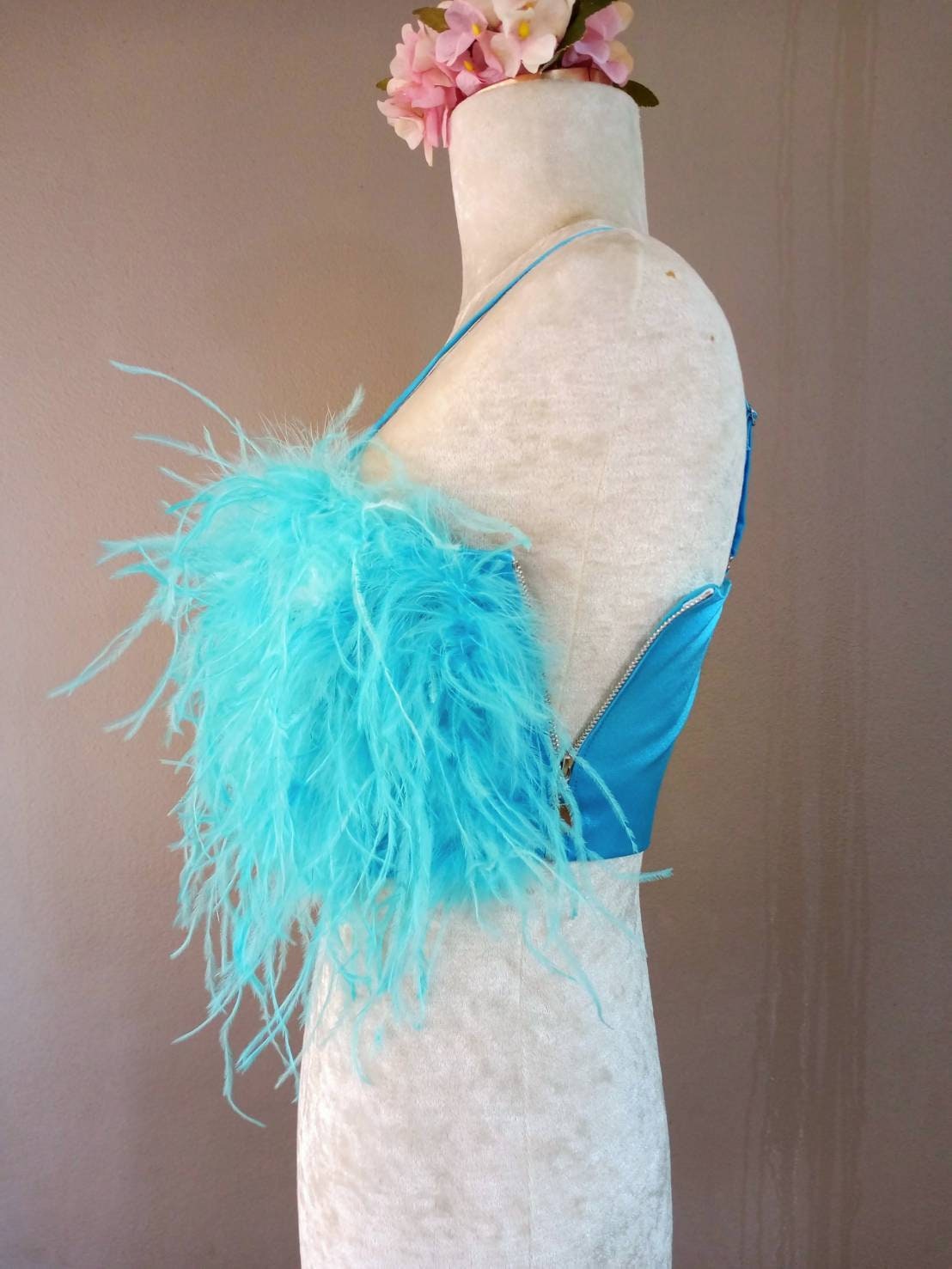 Light Blue Feather Crop Top