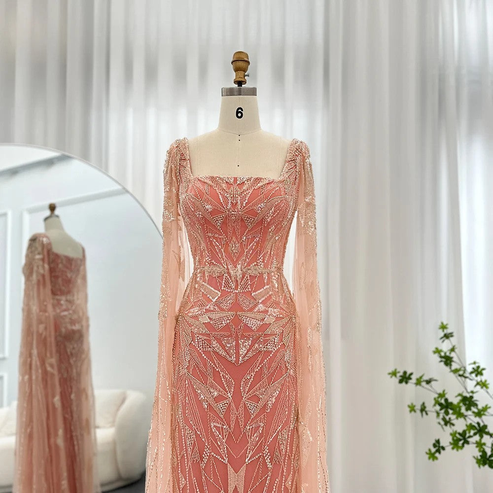 Luxury Pearls Beads Dubai Evening Dresses with Cape Sleeve THEIDEACRAFTS: Feather Dress | Elegant & Sexy Dress | Bohemian Wedding Dress Luxury Pearls Beads Dubai Evening Dresses with Cape Sleeve THEIDEACRAFTS: Feather Dress | Elegant & Sexy Dress | Bohemian Wedding Dress