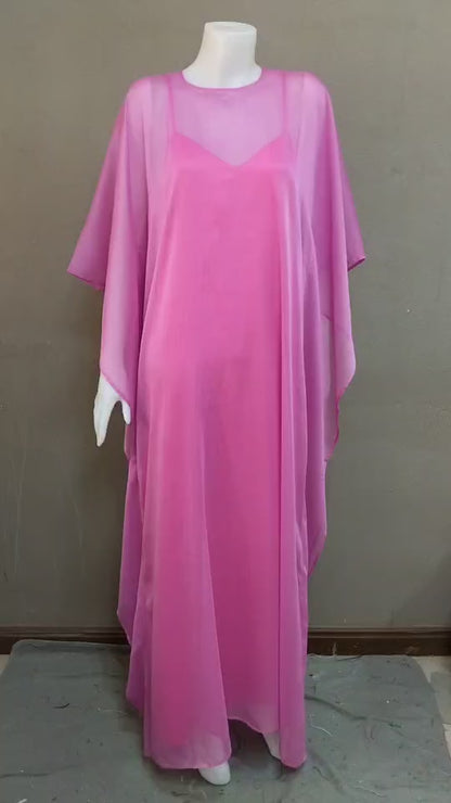 MARAYA Chiffon Kaftan Shift Evening Maxi dress (With Slip Dress)
