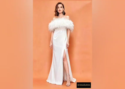 MARAYA Plus Size Wedding Dress Off-Shoulder Top & High waist Long skirt slit left