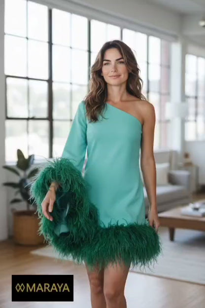 Green Forest One-Shoulder Mini Dress