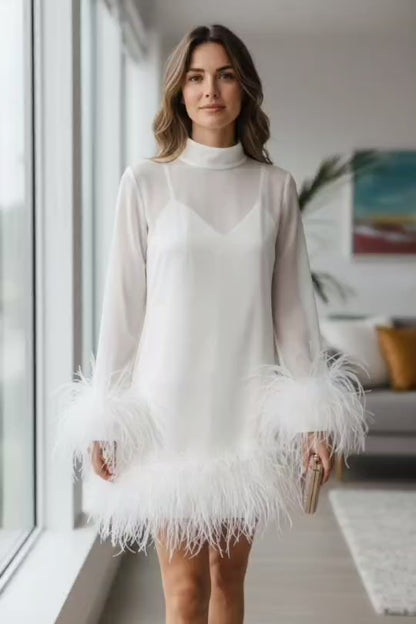 MARAYA White Long Sleeve mini dress