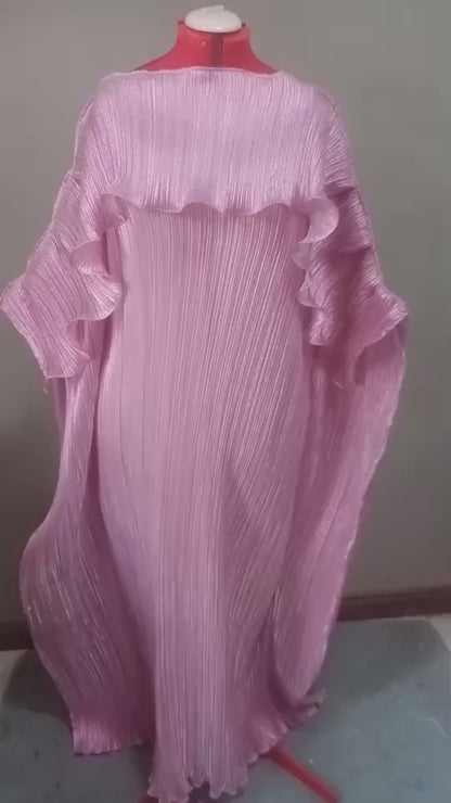 MARAYA Metallic Miyake Pleated Boubou Dress