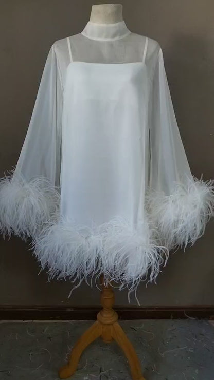 MARAYA Bell Long sleeve mini Feather dress