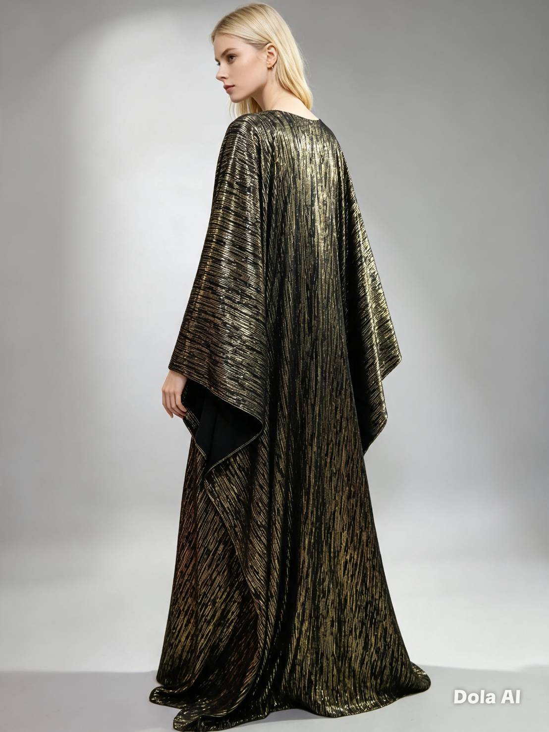 MARAYA Black Gold Metallic Kaftan Dress, Luxury Shimmer Caftan, Evening Gown, Oversized Maxi, Handmade Elegant Wear