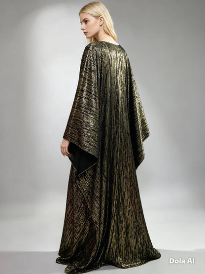 MARAYA Black Gold Metallic Kaftan Dress, Luxury Shimmer Caftan, Evening Gown, Oversized Maxi, Handmade Elegant Wear