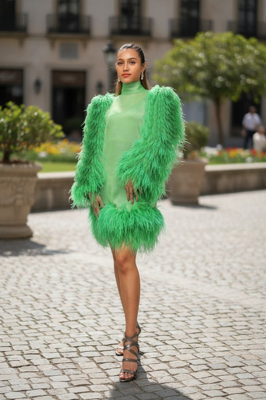 NIRVANA (Extra Feather) feather around Long Sleeves custom dress