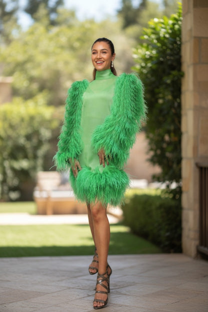NIRVANA (Extra Feather) feather around Long Sleeves custom dress