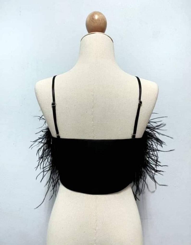 Black Feather Crop Top
