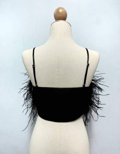 Black Feather Crop Top