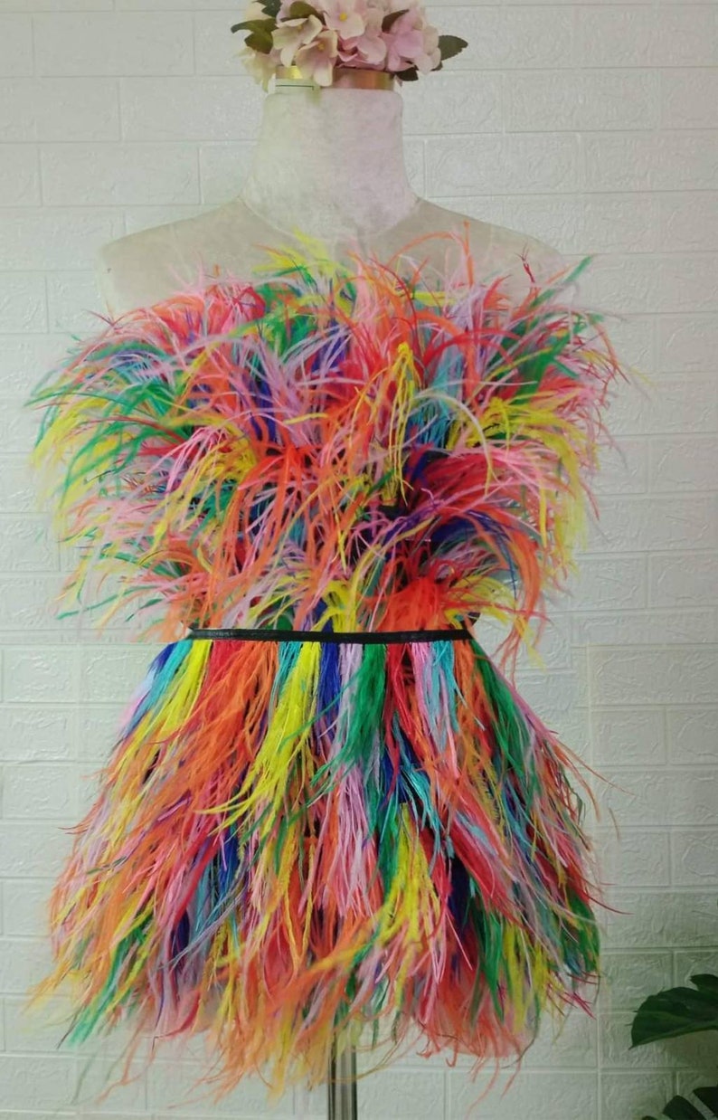 MARAYA Multi colors Ostrich feather Strapless dress, Tube tank, Cocktail dress, Bridesmaid dress,Hen night(MULC0078)