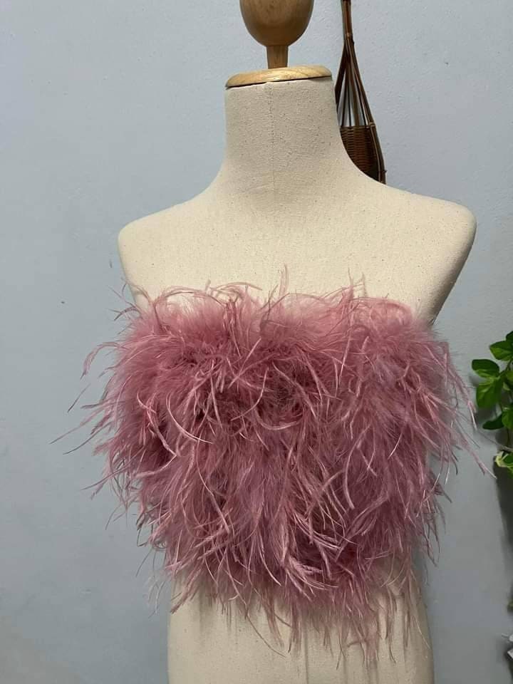 strapless open back dress Old pink Feather&Fur Mink Crop Top,Feathers are only on the front,Prom –  THEIDEACRAFTS: Feather Dress | Elegant & Sexy Dress