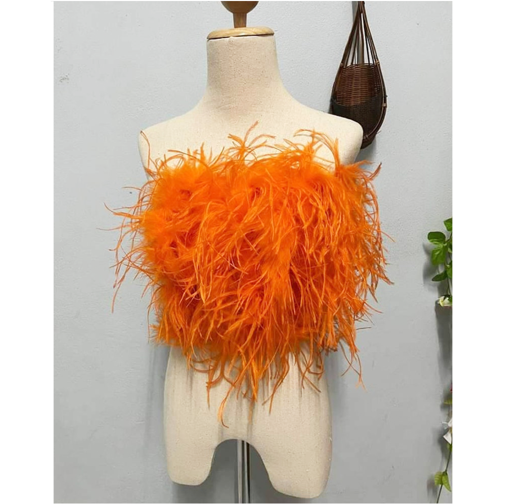 Orange Feather&Fur Mink Crop Top,Feathers are only on the front,Prom dress, Plus size clothing,cocktail dress,party dress,costume party