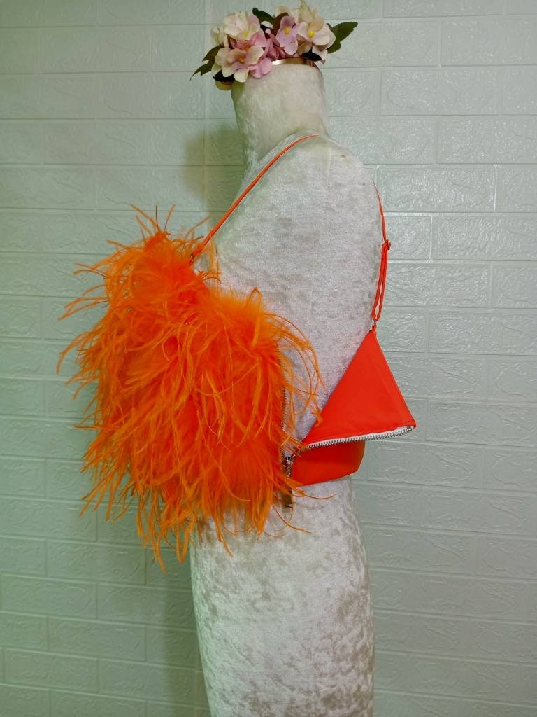 Orange Feather&Fur Mink Crop Top,Feathers are only on the front,Prom dress, Plus size clothing,cocktail dress,party dress,costume party