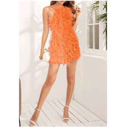 MARAYA Orange Ostrich Feather Dress , Feather Prom Dress, Feather Cocktail Dress feather wedding dress Orange feather dress , bridesmaid dress.