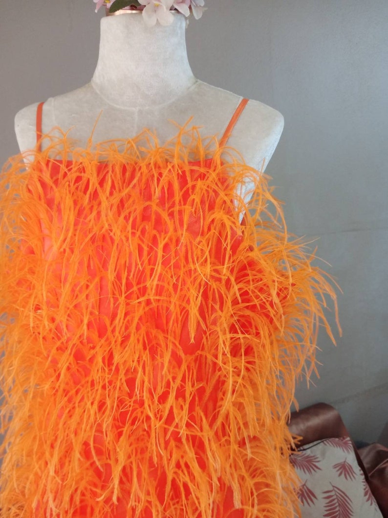 MARAYA Orange Ostrich Feather Dress , Feather Prom Dress, Feather Cocktail Dress feather wedding dress Orange feather dress , bridesmaid dress.