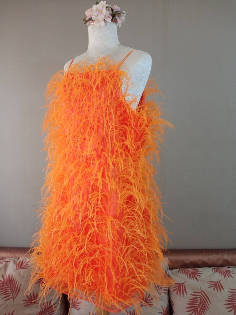 MARAYA Orange Ostrich Feather Dress Feather Prom Dress Feather Cock THEIDEACRAFTS Feather Dress Elegant Sexy Dress Bohemian Wedding Dress