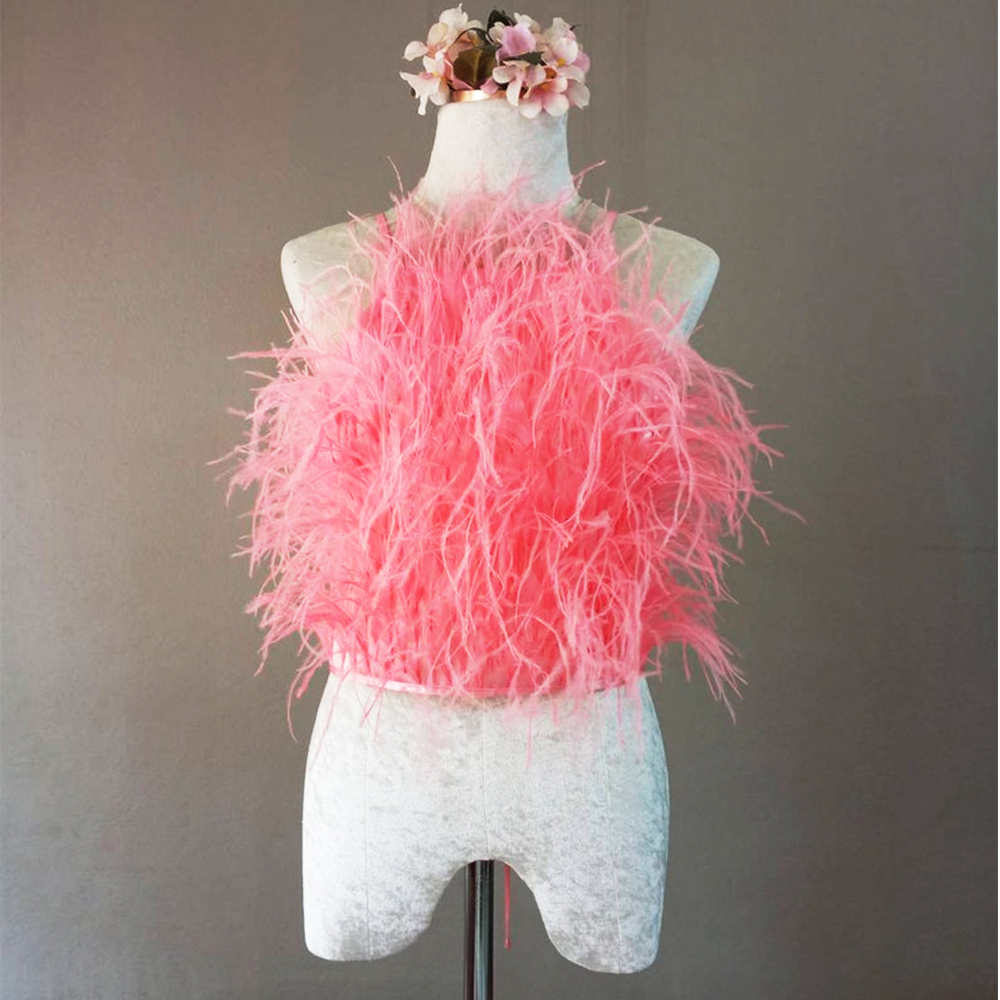 MARAYA Pink open-back feathered crop top size 12-14US