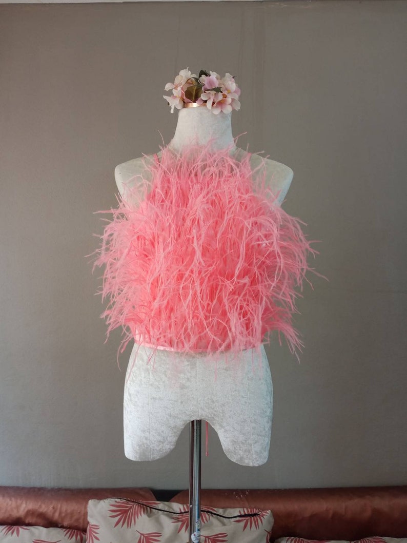 MARAYA Pink open-back feathered crop top