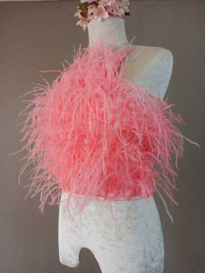 MARAYA Pink open-back feathered crop top