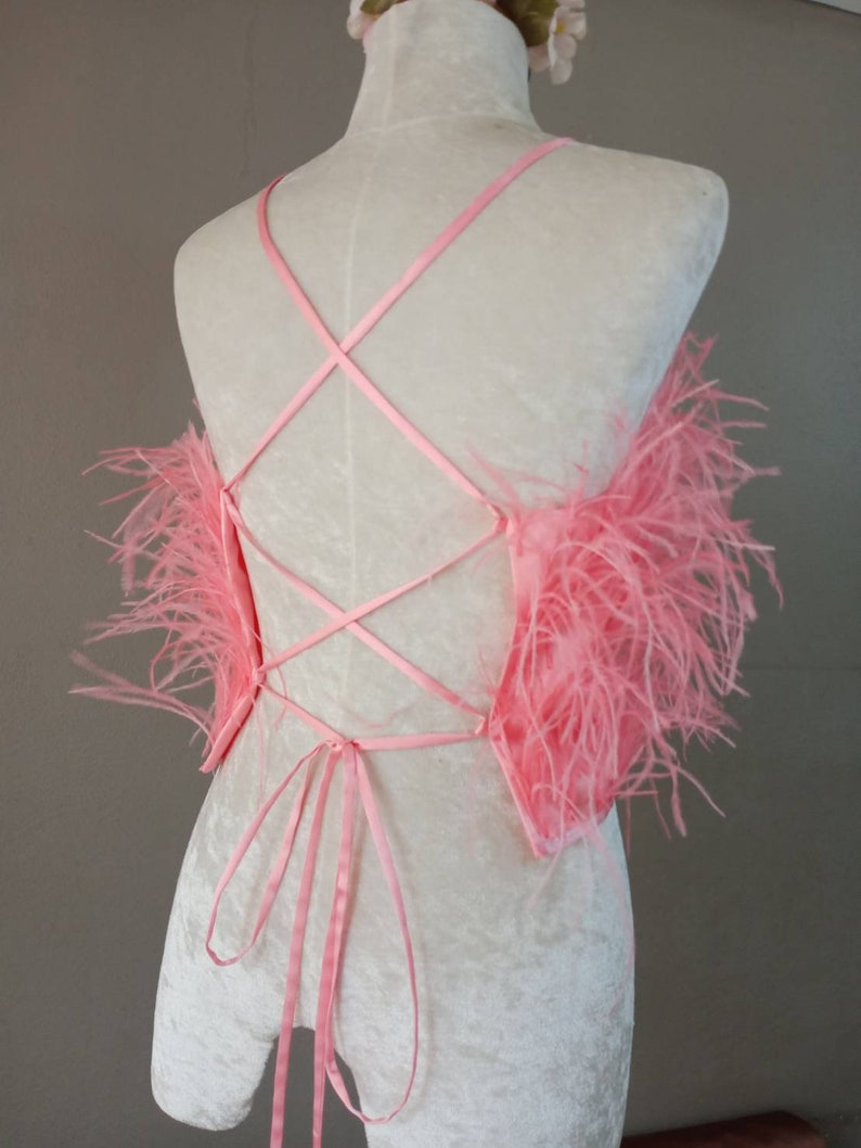 MARAYA Pink open-back feathered crop top