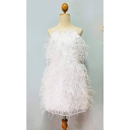 MARAYA White Ostrich Feather Dress, Feather Prom Dress,Feather Cocktail Dress feather wedding dress, bridesmaid dress,Hen night (WOFD11243)