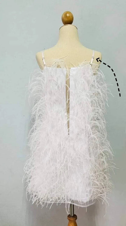 MARAYA White Ostrich Feather Dress, Feather Prom Dress,Feather Cocktail Dress feather wedding dress, bridesmaid dress,Hen night (WOFD11243)