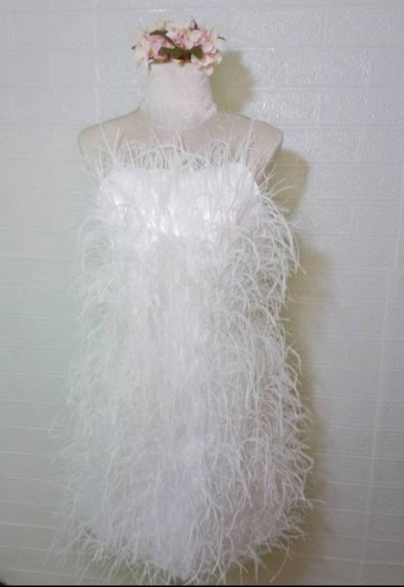 MARAYA White Ostrich Feather Dress, Feather Prom Dress,Feather Cocktail Dress feather wedding dress, bridesmaid dress,Hen night (WOFD11243)