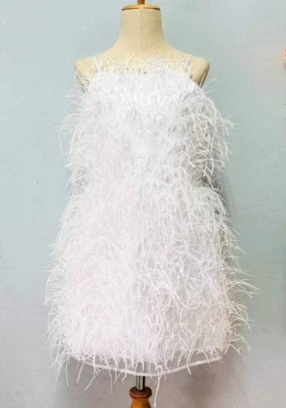 MARAYA White Ostrich Feather Dress, Feather Prom Dress,Feather Cocktail Dress feather wedding dress, bridesmaid dress,Hen night (WOFD11243)