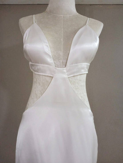 MARAYA White Spaghetti Strap dress decorated with feathers, mermaid style. white wedding dress, long white mermaid skirt, prom dress, Bridal Size US0 - US8