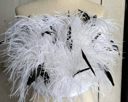 White ostrich feather crop top,feather mix Swan Plumes, prom dress, White tube tank,plus size clothing made to order,Cocktail dress