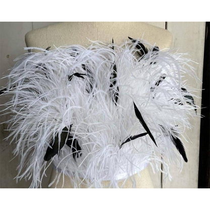 White ostrich feather crop top,feather mix Swan Plumes, prom dress, White tube tank,plus size clothing made to order,Cocktail dress