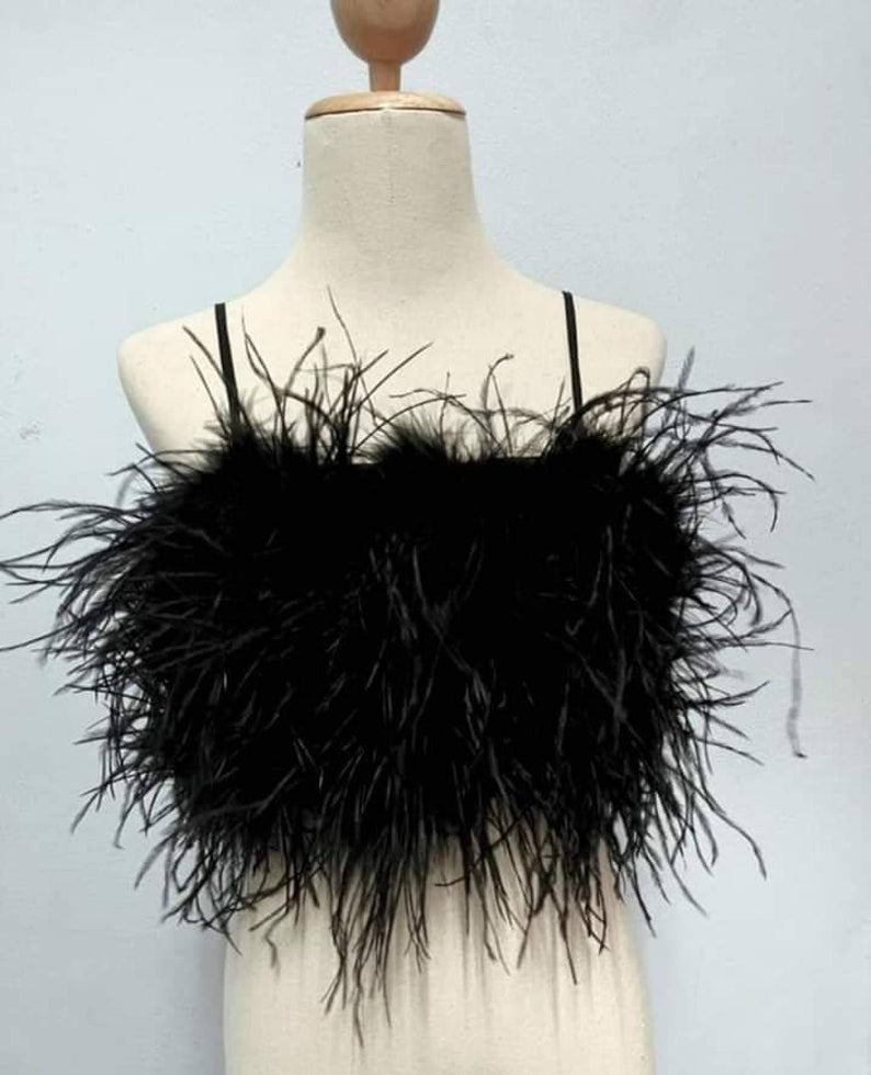 Black Feather Crop Top