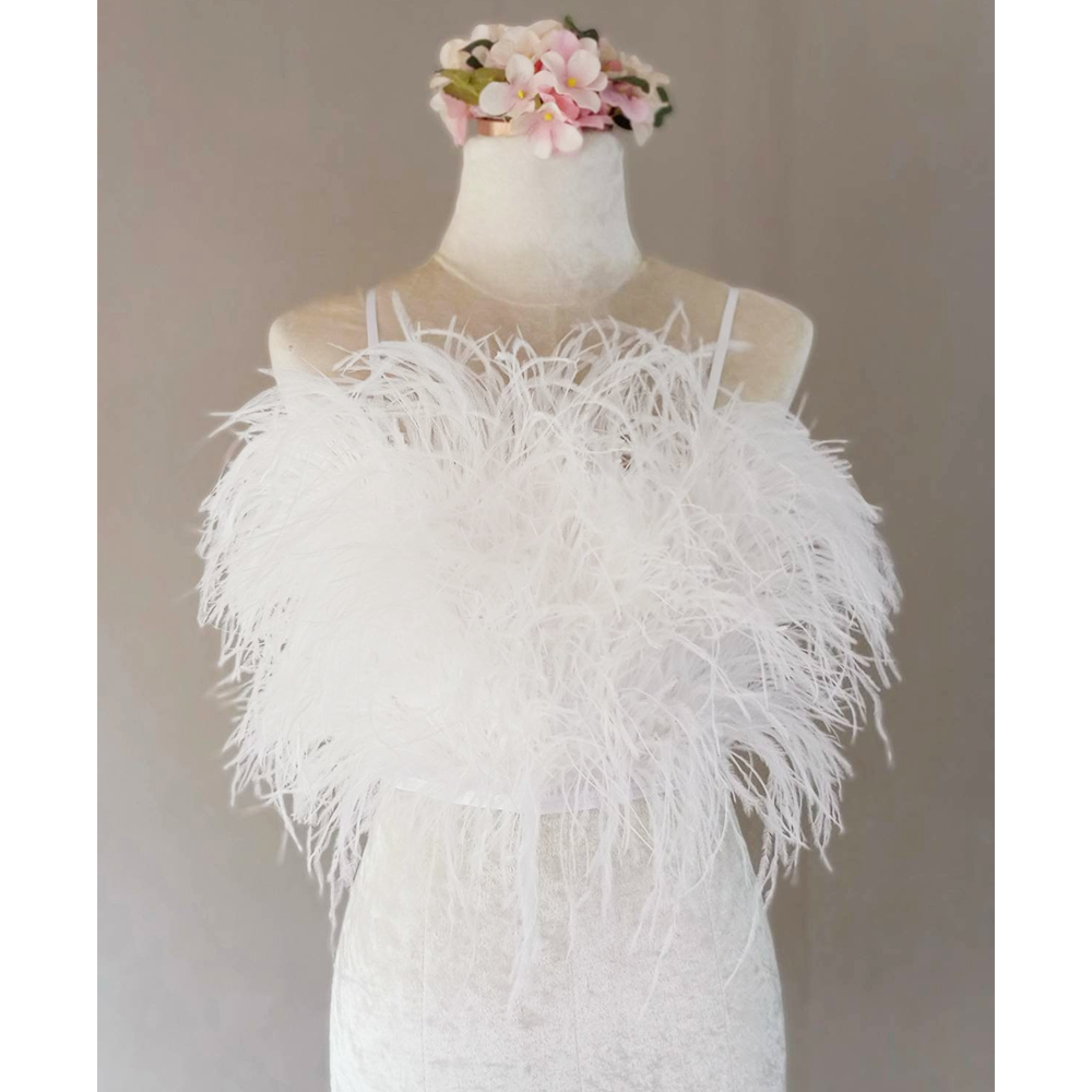 MARAYA White Feather Crop Top, Feathers are only on the front, Prom dress, Plus size clothing,, cocktail dress, costume party (WFT34112)