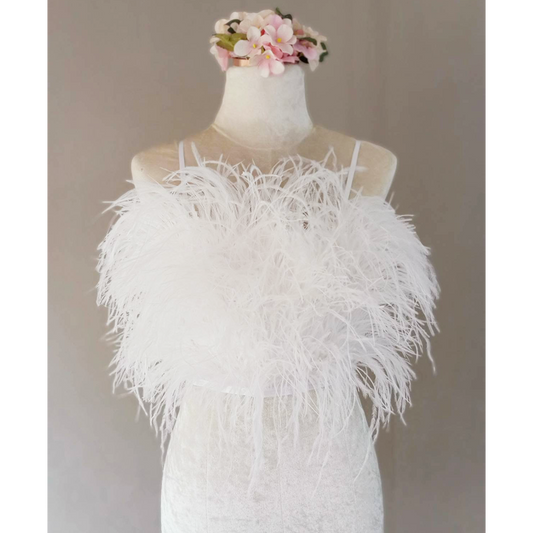 MARAYA White Feather Crop Top, Feathers are only on the front, Prom dress, Plus size clothing,, cocktail dress, costume party (WFT34112)